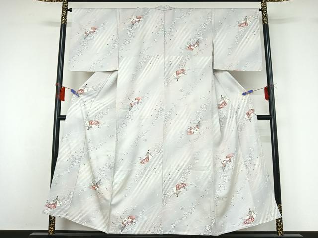 平和屋着物▽上質な小紋 単衣 扇面花文 暈し染め 金銀彩 正絹 逸品 AABH8626jh