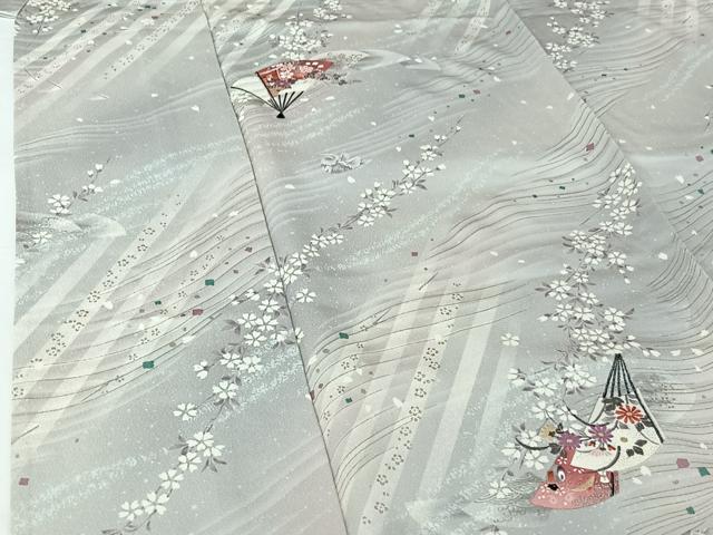 平和屋着物▽上質な小紋 単衣 扇面花文 暈し染め 金銀彩 正絹 逸品 AABH8626jh