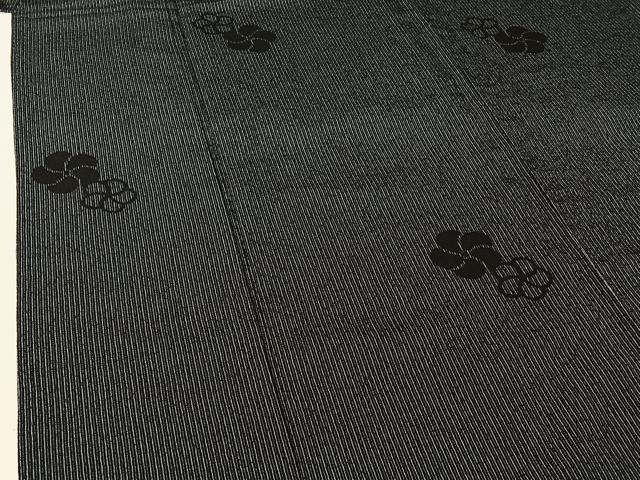 平和屋着物▽本塩沢 単衣 舞花文 黒地 正絹 逸品 AABH8632jh