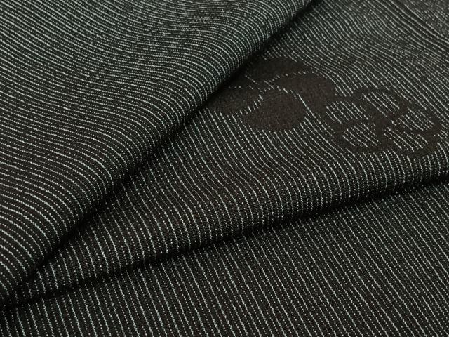 平和屋着物▽本塩沢 単衣 舞花文 黒地 正絹 逸品 AABH8632jh