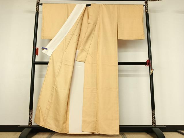 平和屋着物▽上質な色無地 単衣 草花地紋 蜂蜜色 正絹 逸品 AABH8638jh