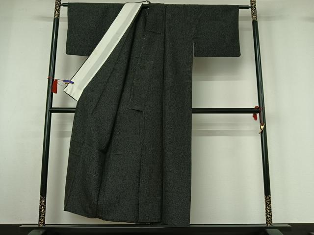 平和屋着物▽お召 単衣 十字絣 黒地 正絹 逸品 AABH8639jh
