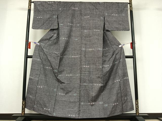 平和屋着物▽上質な紬 単衣 幾何学文様 正絹 逸品 AABH8640jh