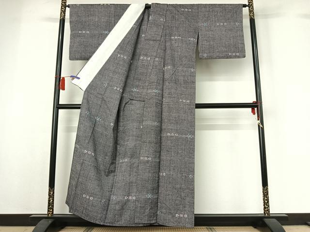 平和屋着物▽上質な紬 単衣 幾何学文様 正絹 逸品 AABH8640jh