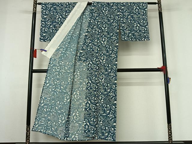 平和屋着物▽上質な小紋 単衣 花唐草文 正絹 逸品 AABH8642jh