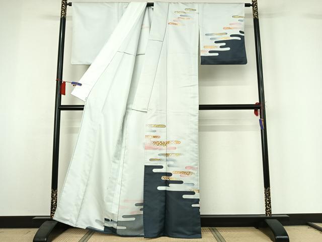 平和屋着物▽訪問着 単衣 霞文 金彩 洗える着物 AABH8643jh