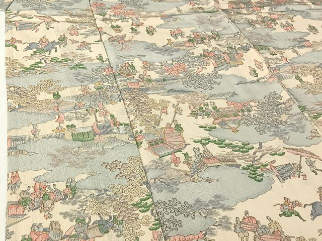 平和屋着物▽上質な小紋 単衣 風景人物花文 正絹 逸品 AABH8645jh
