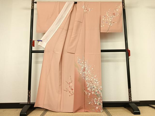平和屋着物▽訪問着 単衣 枝花文 暈し染め 金銀彩 正絹 逸品 AABH8648jh