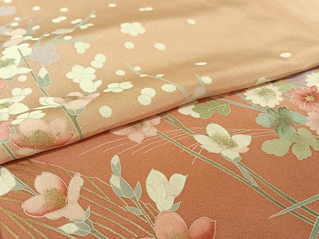 平和屋着物▽訪問着 単衣 枝花文 暈し染め 金銀彩 正絹 逸品 AABH8648jh