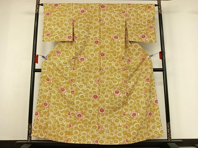 平和屋着物▽上質な小紋 単衣 紬地 型染め 花尽くし文 正絹 逸品 AABH8649jh