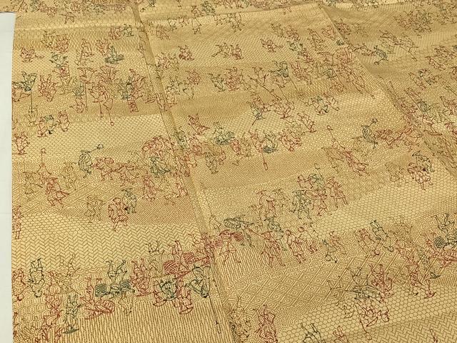 平和屋着物▽上質な小紋 単衣 人物文 正絹 逸品 AABH8650jh