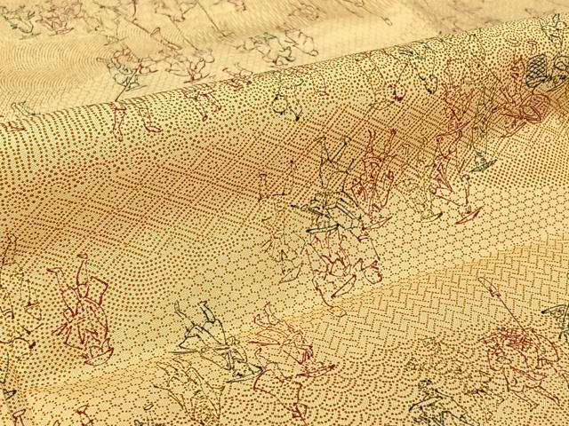 平和屋着物▽上質な小紋 単衣 人物文 正絹 逸品 AABH8650jh