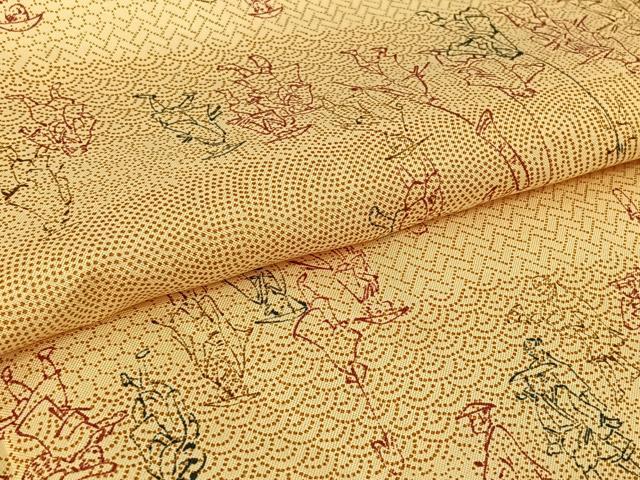 平和屋着物▽上質な小紋 単衣 人物文 正絹 逸品 AABH8650jh
