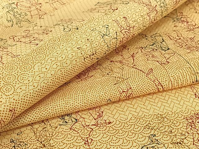 平和屋着物▽上質な小紋 単衣 人物文 正絹 逸品 AABH8650jh