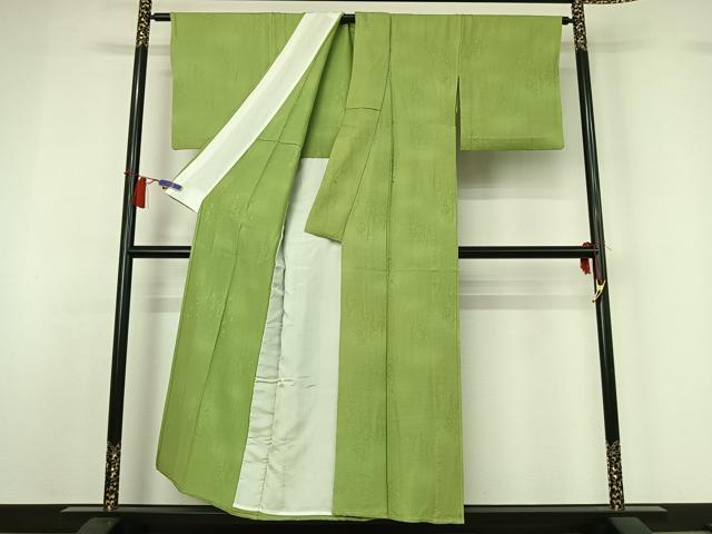 平和屋着物▽上質な色無地 単衣 立涌花地紋 苗色 正絹 逸品 AABH8654jh