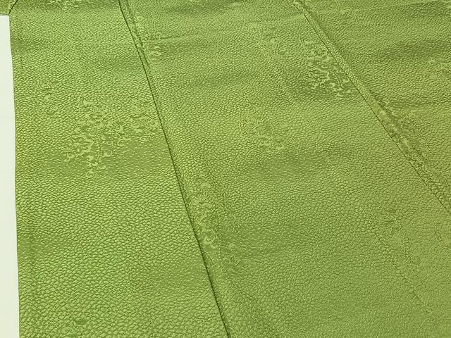 平和屋着物▽上質な色無地 単衣 立涌花地紋 苗色 正絹 逸品 AABH8654jh