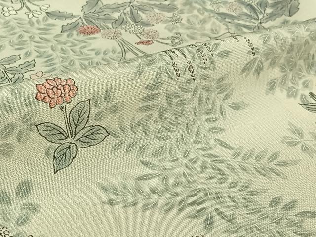 平和屋着物▽上質な小紋 単衣 紬地 手描き 草花文 正絹 逸品 AABH8678jh
