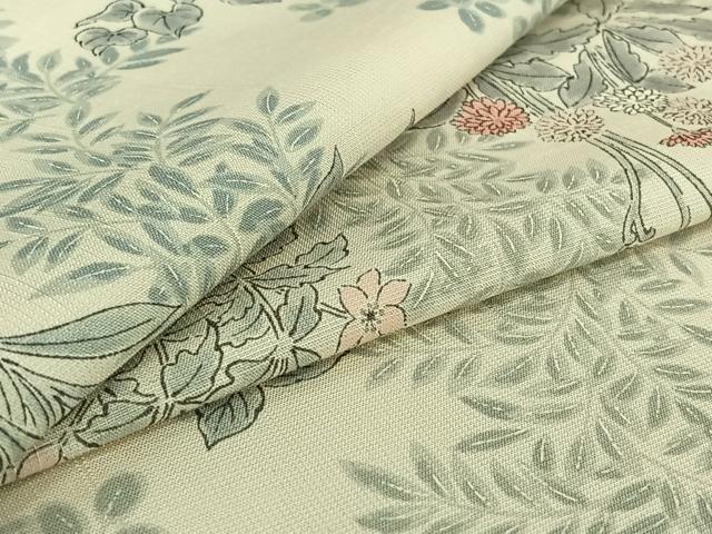 平和屋着物▽上質な小紋 単衣 紬地 手描き 草花文 正絹 逸品 AABH8678jh