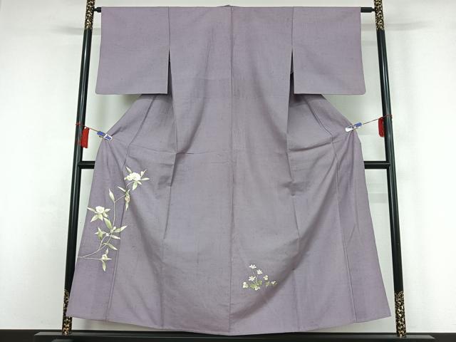 平和屋着物▽色留訪問着　単衣　紬地　草花文　正絹　逸品　AABH8680jh 平和屋着物▽色留訪問着 単衣 紬地 草花文 正絹 逸品