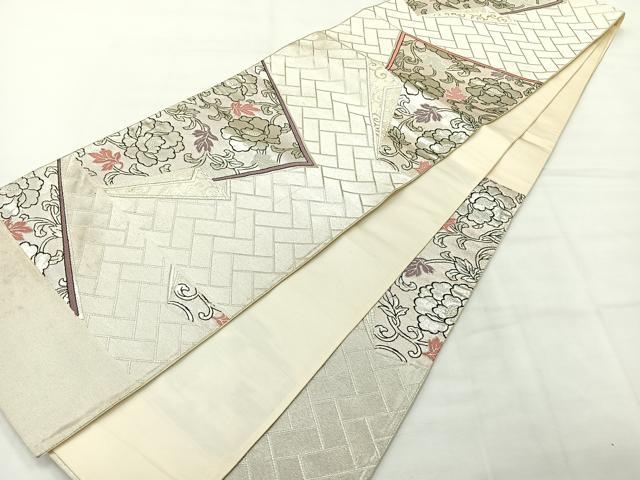 平和屋着物◎六通柄袋帯 唐織 更紗花文 銀糸 正絹 逸品 AABH8681uk