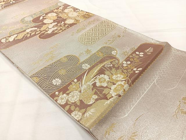 平和屋着物◎六通柄袋帯 草花文 金銀糸 正絹 逸品 AABH8691uk