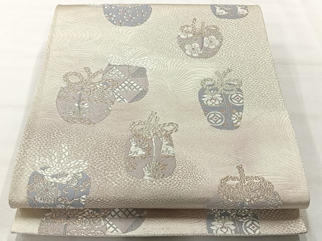 平和屋着物◎六通柄袋帯 綾小袖 銀糸 正絹 逸品 AABH8694uk