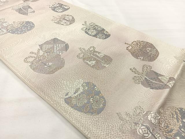平和屋着物◎六通柄袋帯 綾小袖 銀糸 正絹 逸品 AABH8694uk