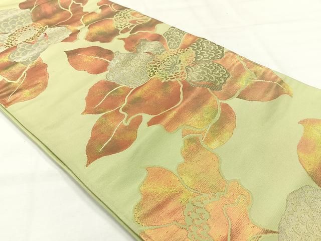 平和屋着物◎六通柄袋帯 草花文 金糸 正絹 逸品 AABH8704uk