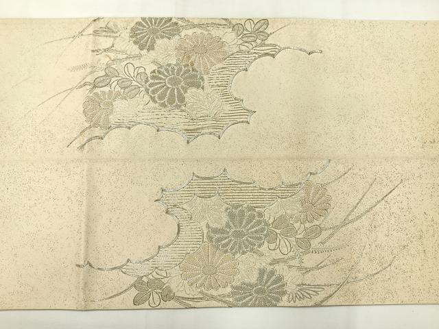 平和屋着物◎中国三大刺繍 相良刺繍 太鼓柄袋帯 草花文 銀糸 正絹 逸品 AABH8708uk