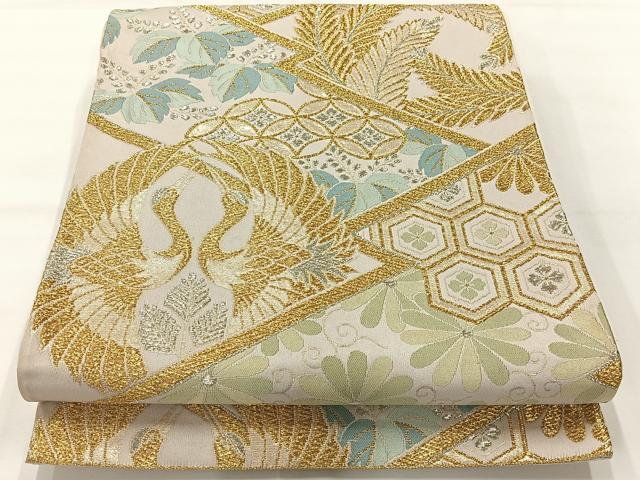 平和屋着物◎六通柄袋帯 花鳥文 金銀糸 正絹 逸品 AABH8709uk