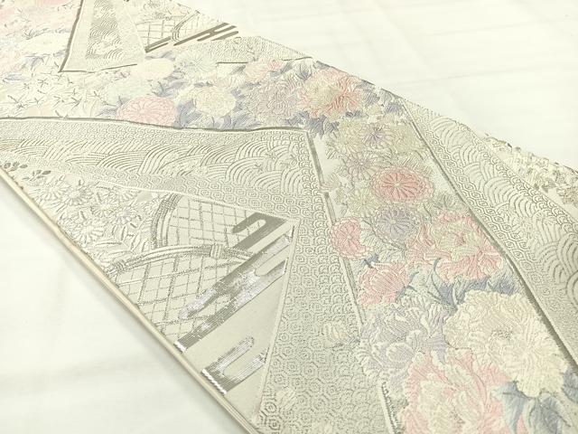 平和屋着物◎六通柄袋帯 唐織 吉祥花文 銀糸 正絹 逸品 AABH8716uk