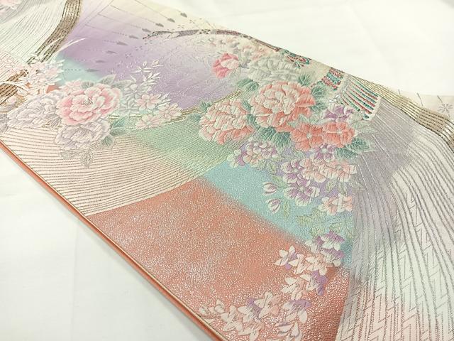 平和屋着物◎六通柄袋帯 唐織 草花文 銀糸 正絹 逸品 AABH8717uk