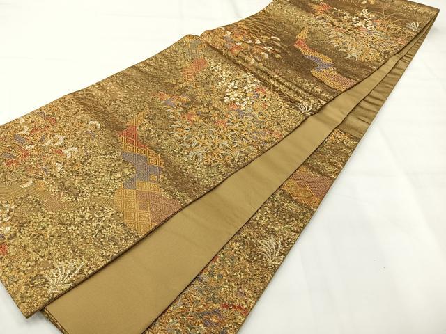平和屋着物◎六通柄袋帯 美しき憧れ 草花文 金糸 正絹 逸品 AABH8724uk