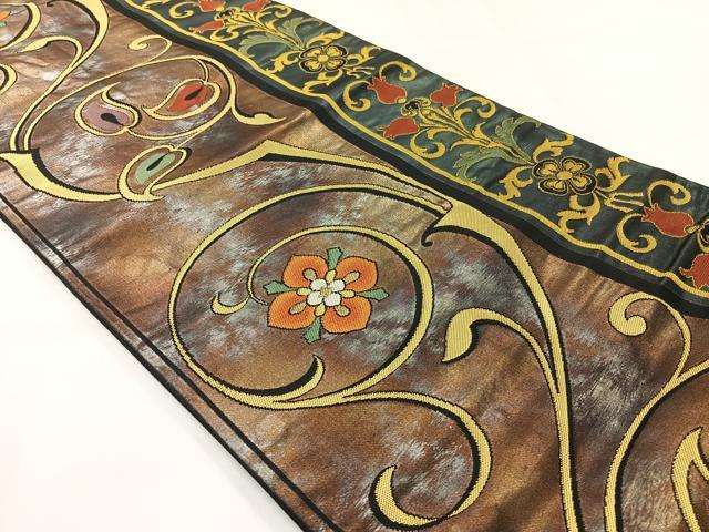 平和屋着物◎六通柄袋帯 唐織 花唐草文 金糸 引箔 正絹 逸品 AABH8739uk