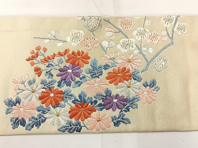 平和屋着物◎九寸名古屋帯 唐織 草花文 金銀糸 正絹 逸品 AABH8740uk