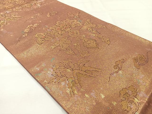 平和屋着物◎六通柄袋帯 作家物 斗淡織 花鳥文 金糸 正絹 逸品 AABH8743uk