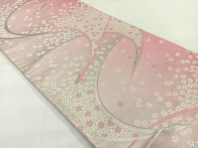平和屋着物◎六通柄袋帯 唐織 飛鶴花文 銀糸 正絹 逸品 AABH8753uk