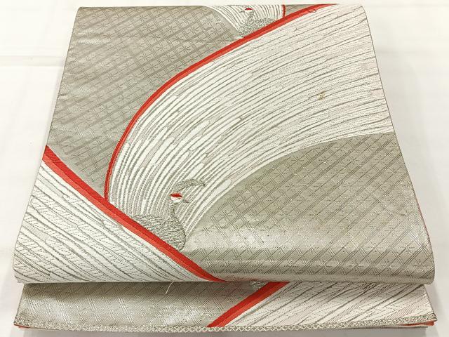 平和屋着物◎六通柄袋帯 唐織 孔雀文 プラチナ箔 正絹 逸品 AABH8759uk