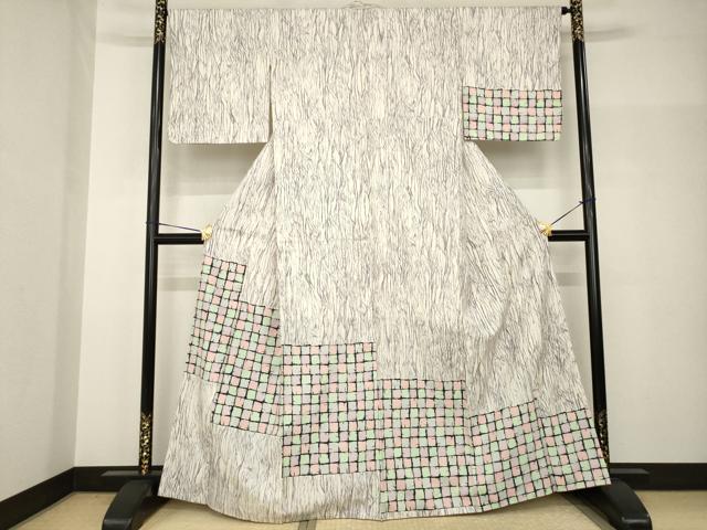 平和屋着物●訪問着 紬地 幾何学文様 正絹 逸品 AABH8764ck