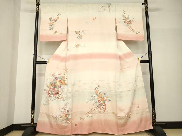 平和屋着物●訪問着 友禅 駒刺繍 花車文 暈し染め 高島屋扱い 正絹 逸品 AABH8765ck