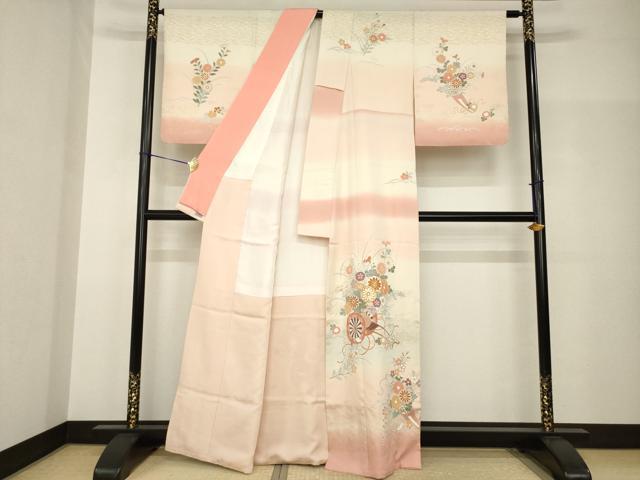平和屋着物●訪問着 友禅 駒刺繍 花車文 暈し染め 高島屋扱い 正絹 逸品 AABH8765ck