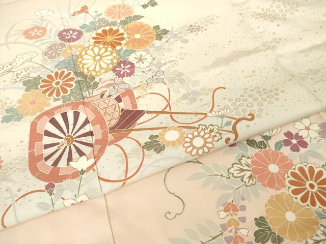 平和屋着物●訪問着 友禅 駒刺繍 花車文 暈し染め 高島屋扱い 正絹 逸品 AABH8765ck