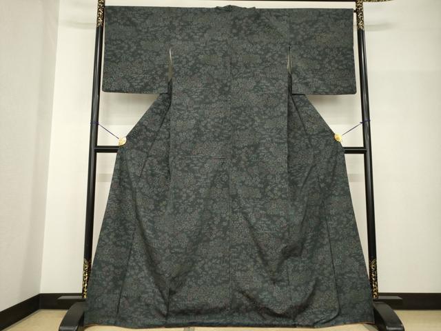 平和屋着物●結城紬 100亀甲 草花文 ロング丈 正絹 逸品 AABH8776ck