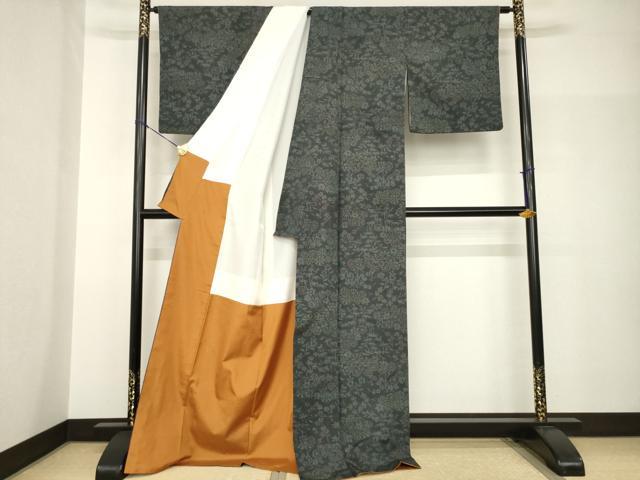 平和屋着物●結城紬 100亀甲 草花文 ロング丈 正絹 逸品 AABH8776ck