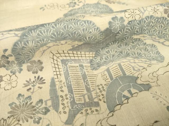 平和屋着物●染織の名門 しょうざん 生紬 訪問着 駒刺繍 流水風景花文 正絹 逸品 AABH8783ck
