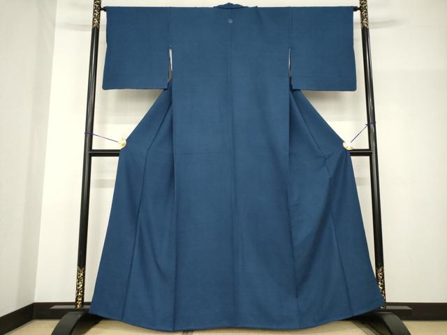 平和屋着物●上質な色無地 霞地紋 青褐色 正絹 逸品 AABH8801ck