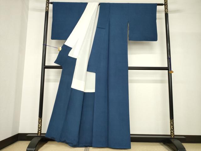平和屋着物●上質な色無地 霞地紋 青褐色 正絹 逸品 AABH8801ck