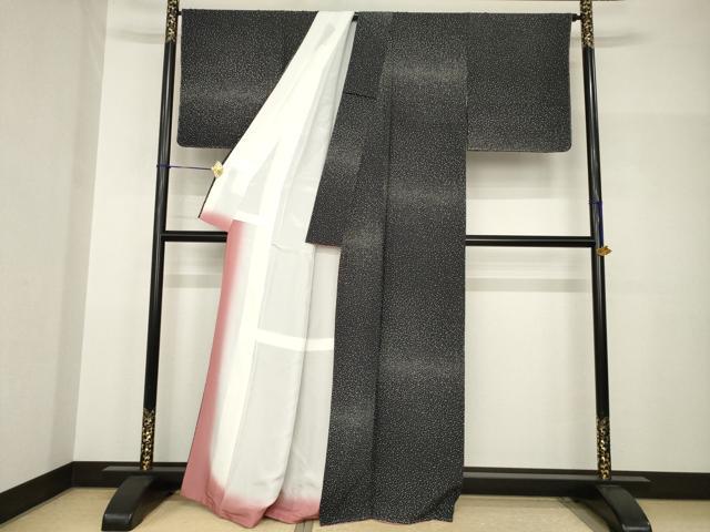 平和屋着物●上質な小紋 大小あられ 黒地 正絹 逸品 未使用 AABH8802ck