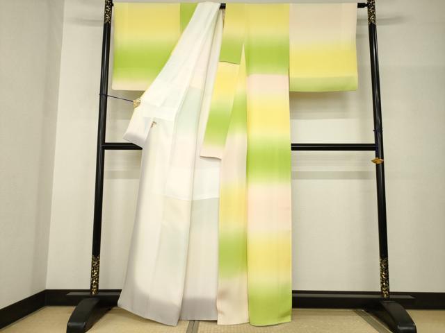 平和屋着物●上質な小紋 横段文 暈し染め ますいわ屋扱い 正絹 逸品 AABH8811ck