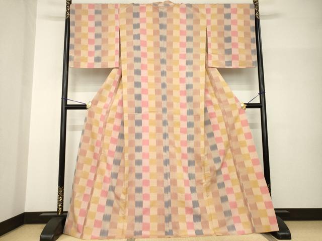 平和屋着物●上質な紬 市松文 正絹 逸品 AABH8812ck
